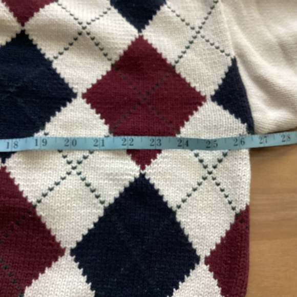 Jos. A. Bank Men’s v neck argyle sweater 100% cotton XL Burgandy navy cream - Picture 5 of 7